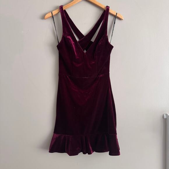 Amanda Uprichard Burgundy Red Velvet Mini Dress Size Medium - Picture 2 of 7